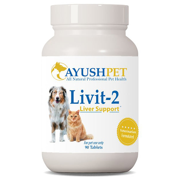 Ayushpet Livit-2 Liver Support supplement bottle for pets on a white background