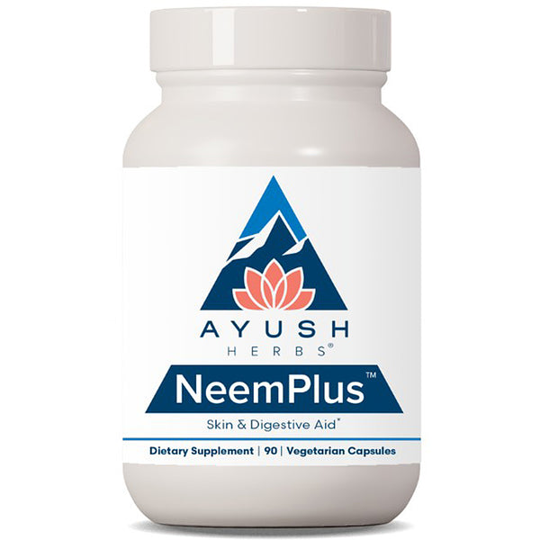 Ayush Herbs NeemPlus dietary supplement bottle on a white background