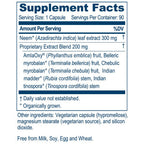Supplement facts label with detailed ingredient list on a white background