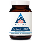 Ayush Herbs Probiotic 100B supplement bottle on a white background