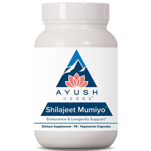 Ayush Herbs Shilajeet Mumiyo dietary supplement bottle on a white background