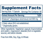 Supplement facts label for a capsule with Shatavari extract on a white background