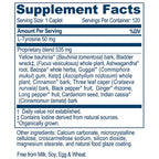 Supplement facts label with detailed ingredient list on a white background