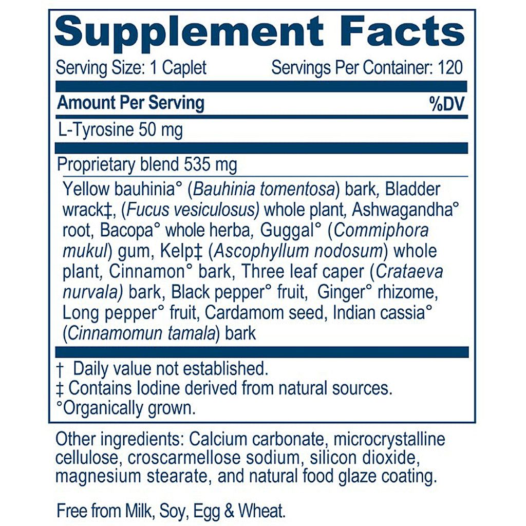 Supplement facts label with detailed ingredient list on a white background