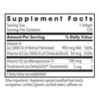 Supplement facts label with vitamins and their amounts per serving