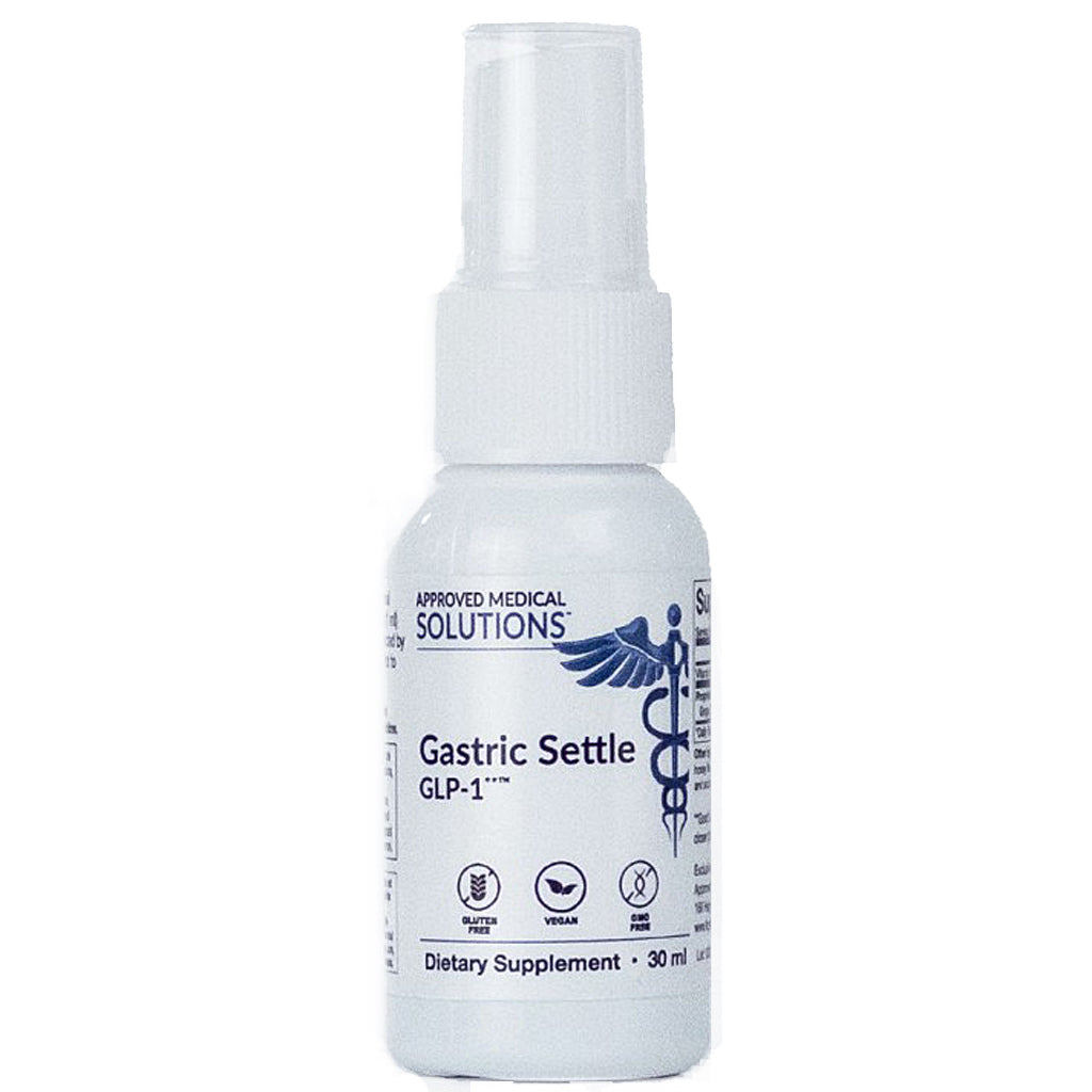 White spray bottle labeled 'Gastric Settle' on a white background