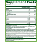Supplement facts label with detailed nutritional information on a green background