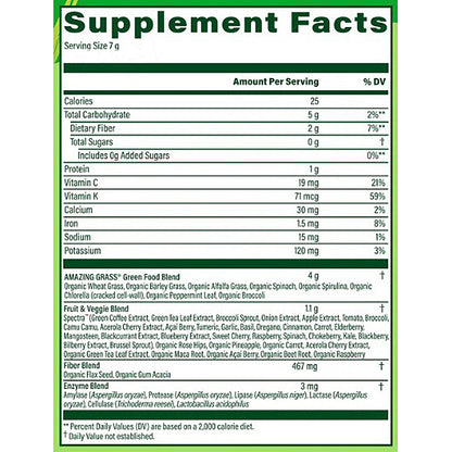 Supplement facts label with detailed nutritional information on a green background