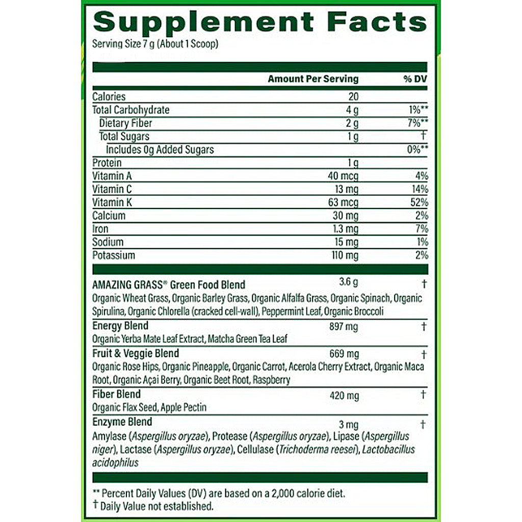 Supplement facts label with detailed nutritional information on a white background