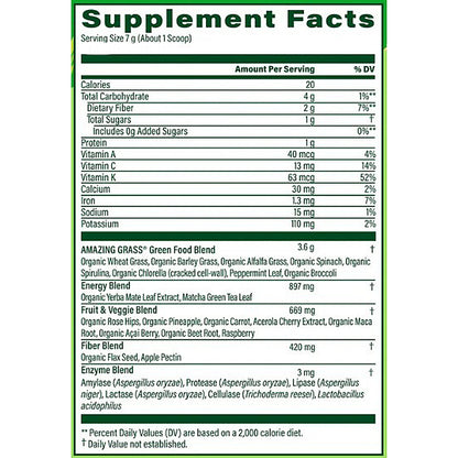 Supplement facts label with detailed nutritional information on a white background