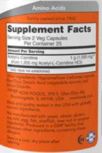 NOW Acetyl-L-Carnitine 500 mg 50vc