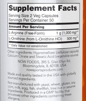NOW Arginine & Ornithine 500/250 mg 100c