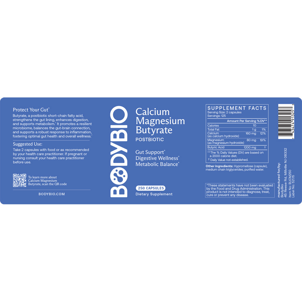 BodyBio Calcium/Magnesium Butyrate 250 caps