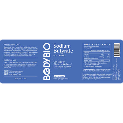 BodyBio Sodium Butyrate 600mg 60c