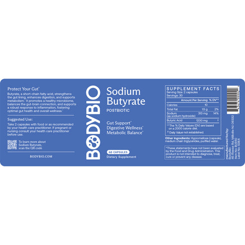 BodyBio Sodium Butyrate 600mg 60c