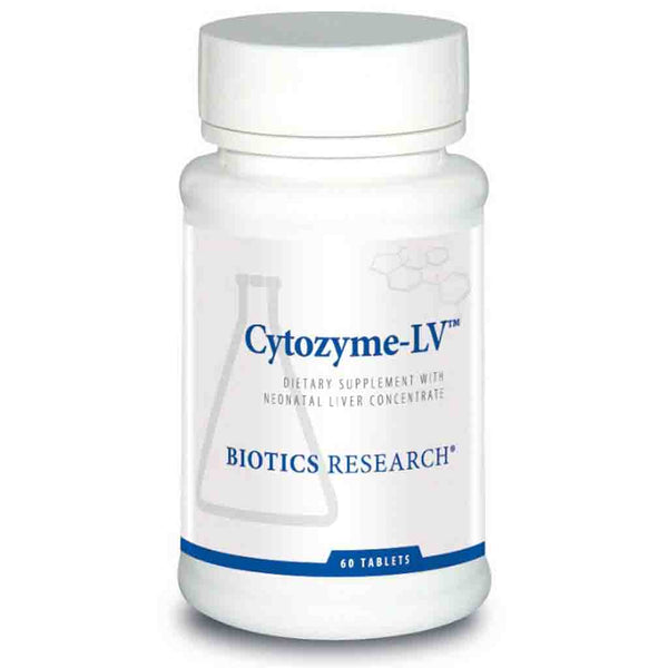 Bottle of Cytozyme-LV dietary supplement by Biotics Research on a white background