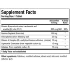 Supplement facts label with detailed nutritional information on a white background
