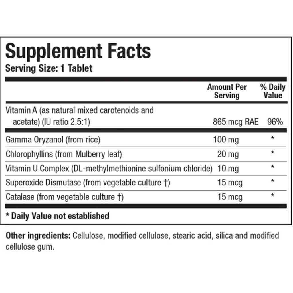 Supplement facts label with detailed nutritional information on a white background