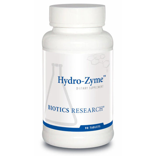 Bottle of Hydro-Zyme dietary supplement by Biotics Research on a white background