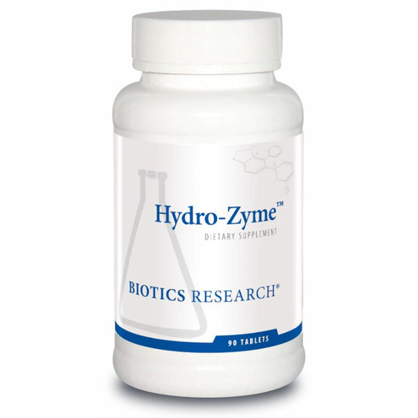 Bottle of Hydro-Zyme dietary supplement by Biotics Research on a white background