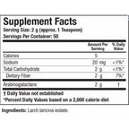 Supplement facts label with nutritional information on a white background