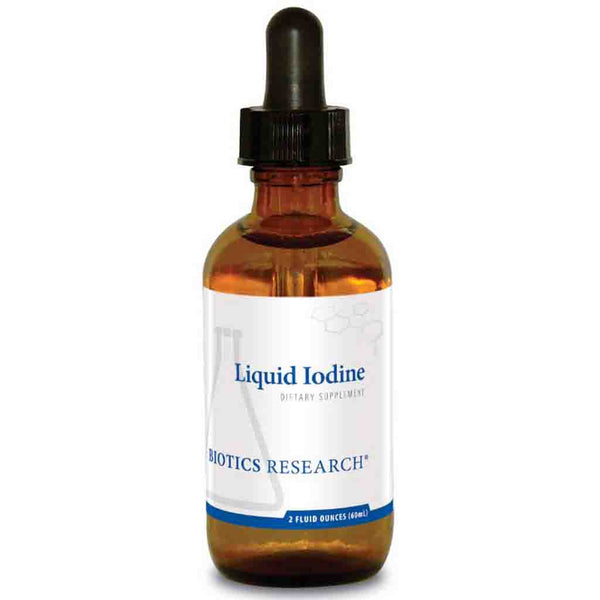 Bottle of Liquid Iodine by Biotics Research on a white background