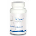 Bottle of Li-Zyme dietary supplement by Biotics Research on a white background
