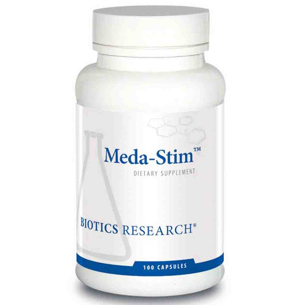 Meda-Stim dietary supplement bottle by Biotics Research on a white background