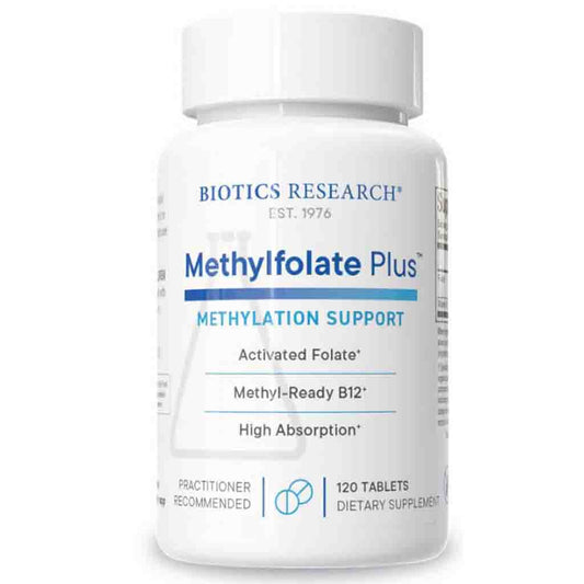 Biotics Research Methylfolate Plus supplement bottle on a white background
