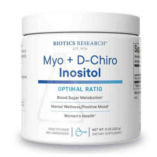 Biotics Research Myo + D-Chiro Inositol supplement container on a white background