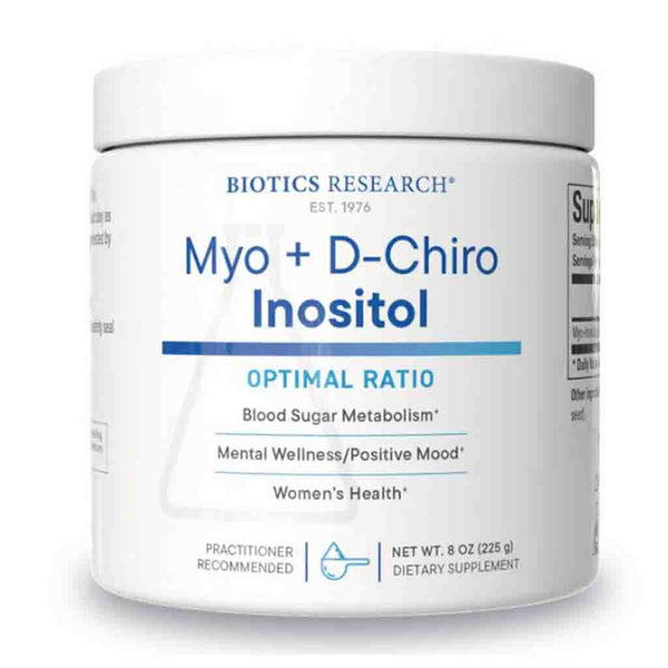Biotics Research Myo + D-Chiro Inositol supplement container on a white background