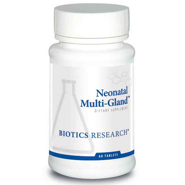 Bottle of Neonatal Multi-Gland dietary supplement by Biotics Research on a white background