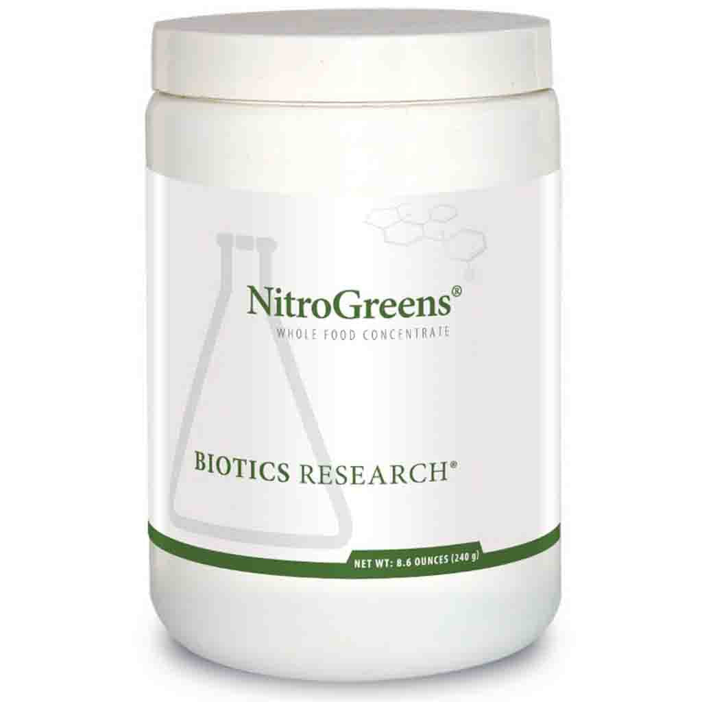 NitroGreens container by Biotics Research on a white background