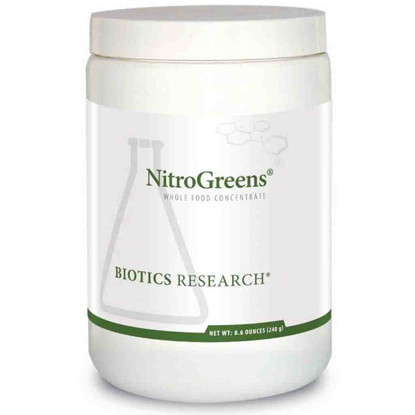 NitroGreens container by Biotics Research on a white background