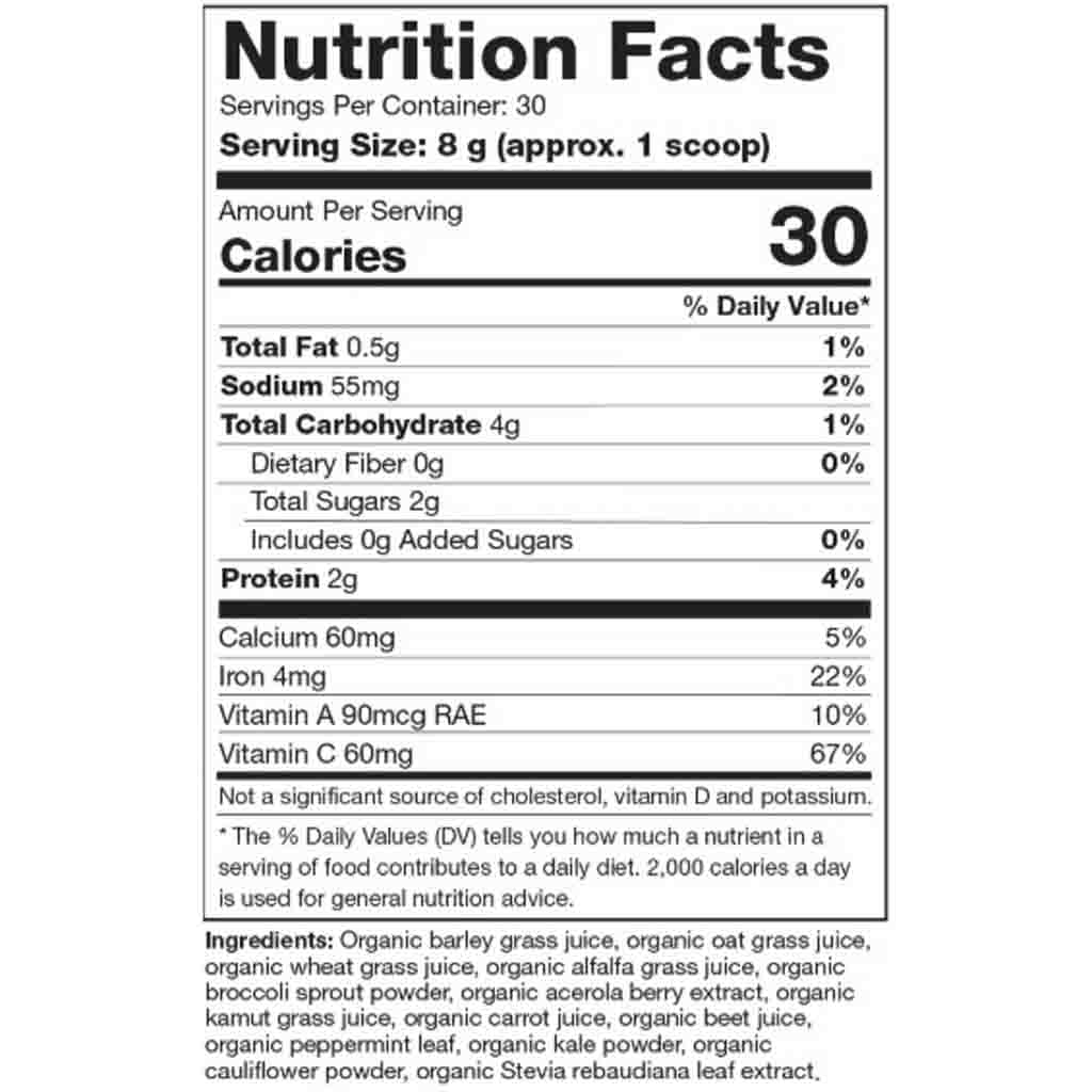 Nutrition facts label for a product with detailed nutritional information.
