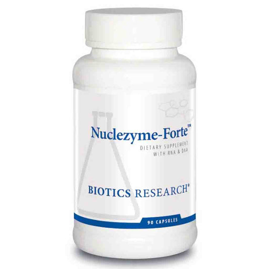 Nuclezyme-Forte supplement bottle by Biotics Research on a white background