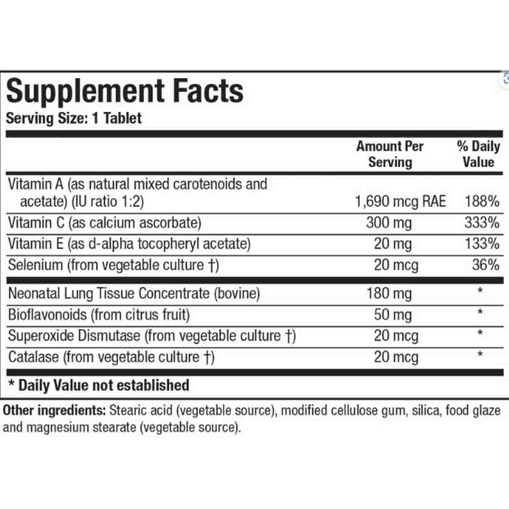 Supplement facts label with detailed nutritional information on a white background