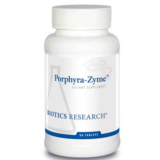Porphyra-Zyme dietary supplement bottle with Biotics Research branding on a white background