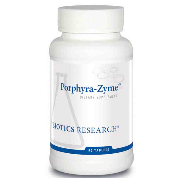 Porphyra-Zyme dietary supplement bottle with Biotics Research branding on a white background