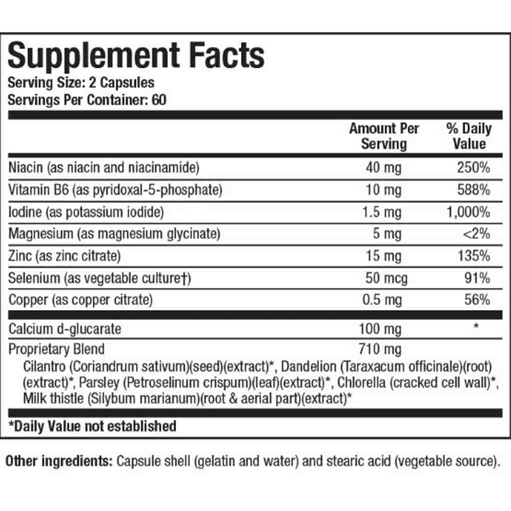 Supplement facts label with detailed nutritional information on a white background