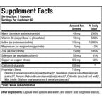 Supplement facts label with detailed nutritional information on a white background