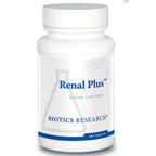 Bottle of Renal Plus dietary supplement by Biotics Research on a white background