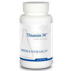 Thiamin 50 dietary supplement bottle by Biotics Research on a white background