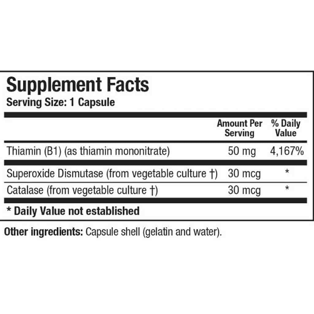 Supplement facts label with nutritional information on a white background