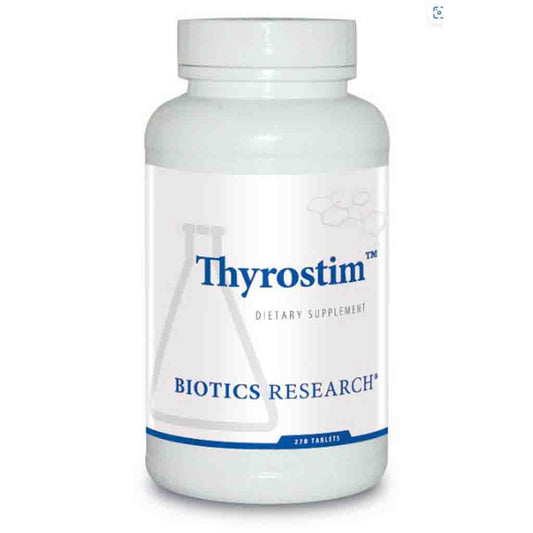 Thyrostim dietary supplement bottle by Biotics Research on a white background