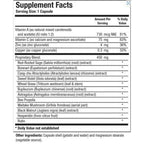 Supplement facts label with detailed ingredient list on a white background