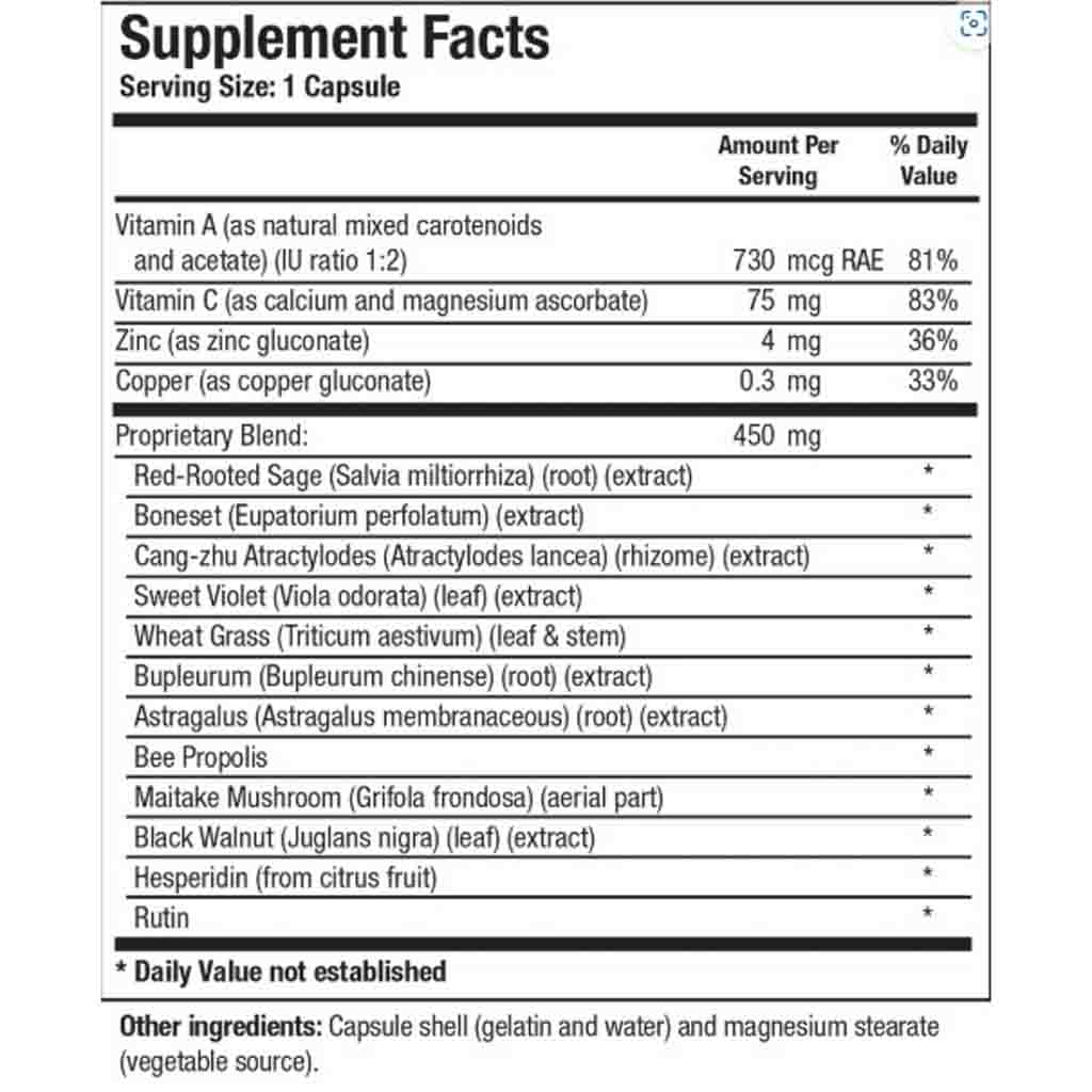 Supplement facts label with detailed ingredient list on a white background