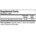 Supplement facts label with zinc content on a white background