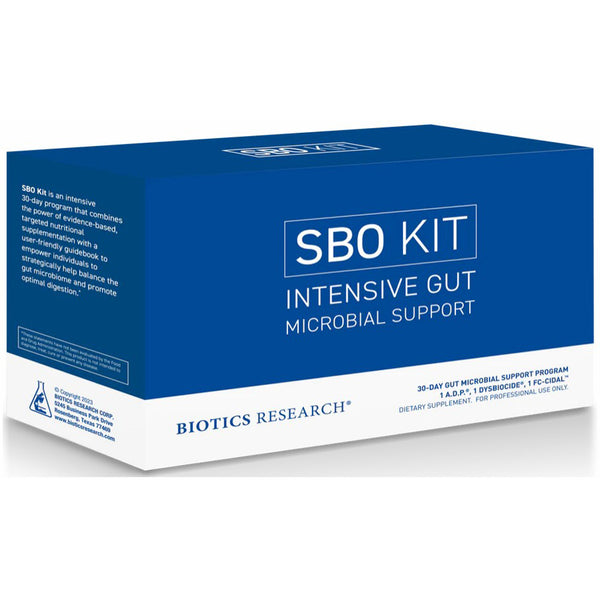 SBO Kit Intensive Gut Microbial Support packaging by Biotics Research on a white background