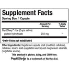 Supplement facts label for PeptiSleep with serving size, ingredients, and branding information.